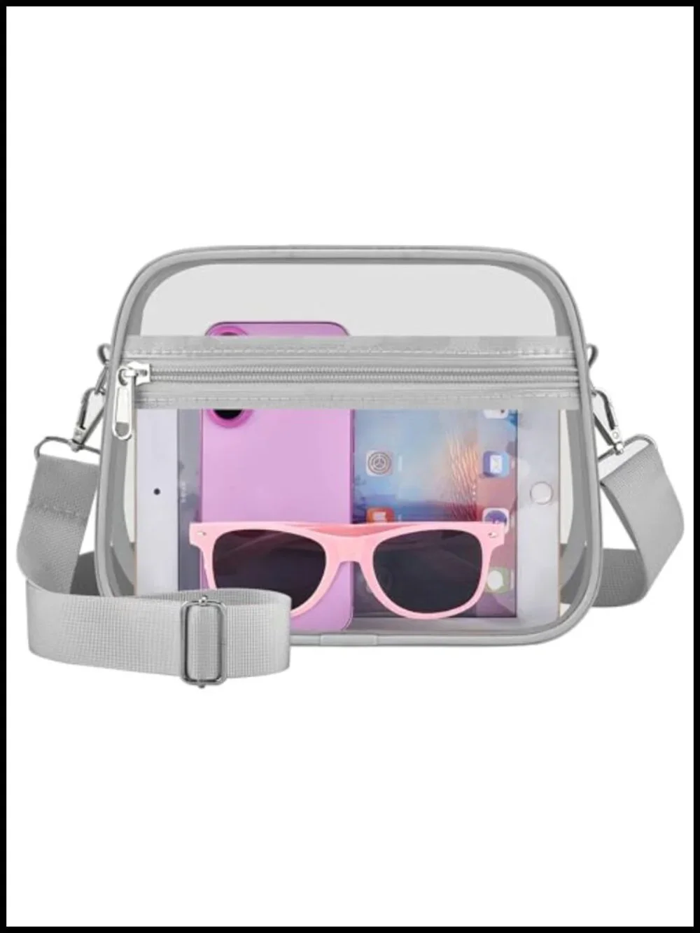 Clear PVC Satchel Bag Stadium Approved Crossbody Handbag 3 Pockets Adjustable